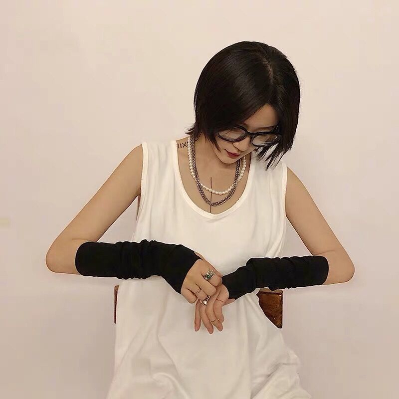 Găng tay len hở ngón phong cách Y2K, ống tay len dệt kim giữ ấm mùa đông Gothic unisex thời trang harajuku style