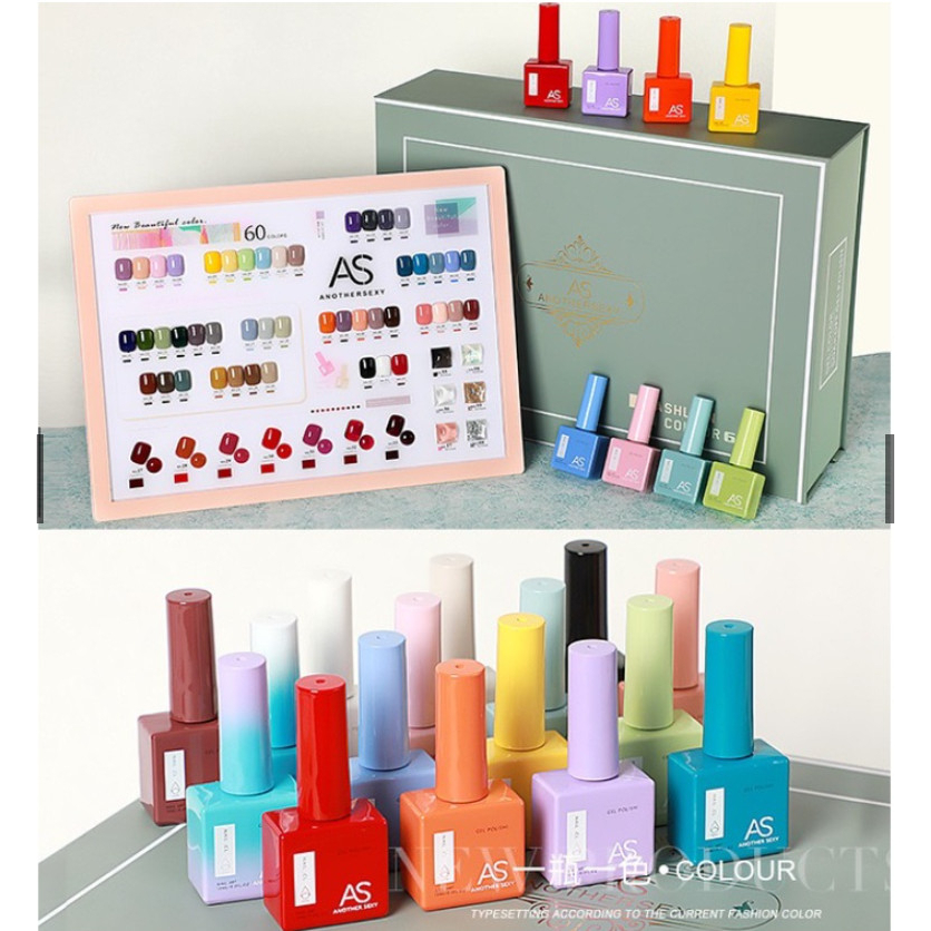 Set sơn gel AS chai vuông 60 màu tặng kèm base top cùng bảng màu