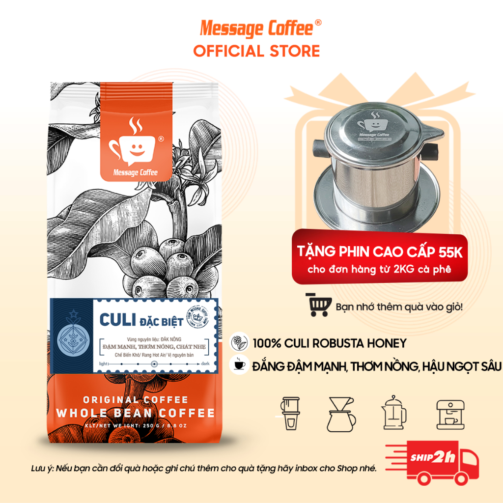 COMBO 2kg Cà phê CULI Đặc Biệt hạt,bột - 100% cafe mộc nguyên chất, pha phin máy,ngon rẻ từ Message Coffee