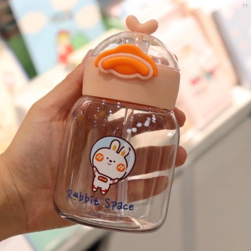 Bình Nước Nhựa Có Ống Hút Chống Rơi Dung Tích 400ML,Bình Đựng Nước Nhựa Dễ Thương Hình Chú Vịt Cute Hàn Quốc Cho Bé