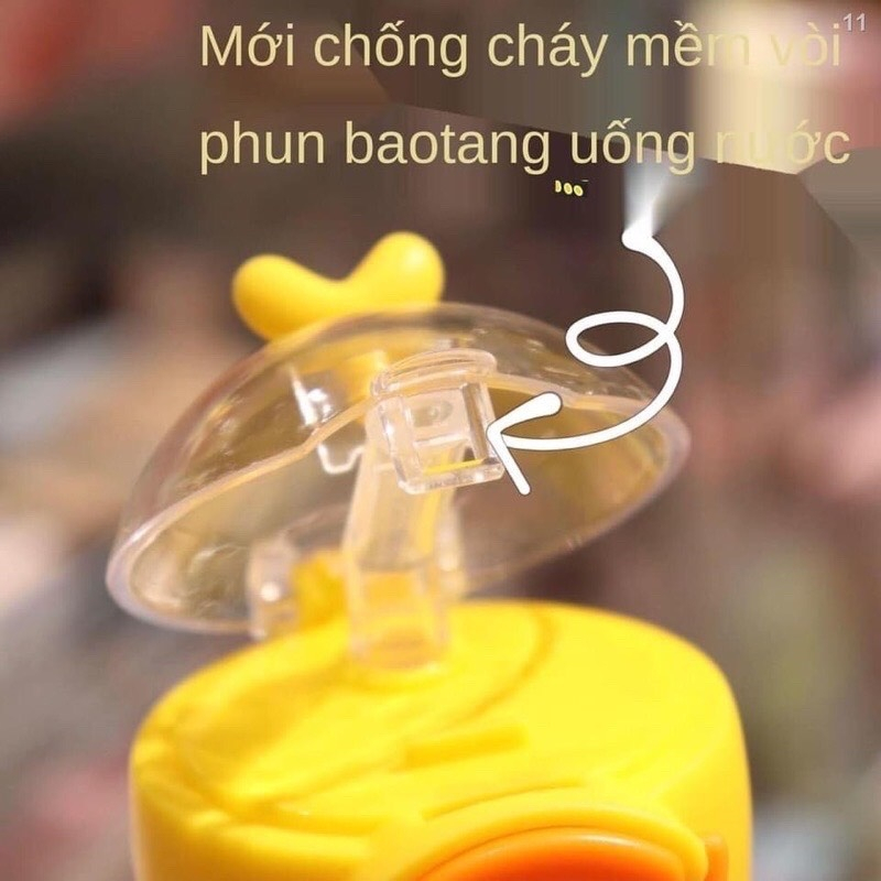 Bình Nước Nhựa Có Ống Hút Chống Rơi Dung Tích 400ML,Bình Đựng Nước Nhựa Dễ Thương Hình Chú Vịt Cute Hàn Quốc Cho Bé