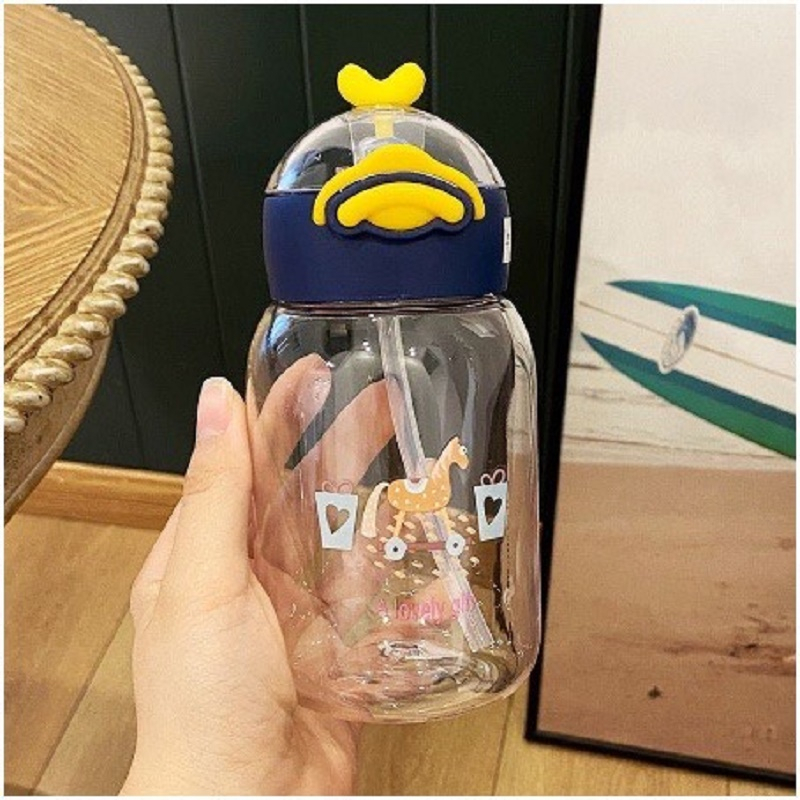 Bình Nước Nhựa Có Ống Hút Chống Rơi Dung Tích 400ML,Bình Đựng Nước Nhựa Dễ Thương Hình Chú Vịt Cute Hàn Quốc Cho Bé