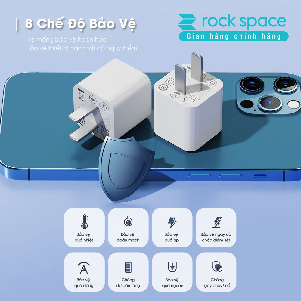 Củ sạc nhanh 20W Rockspace T69 mini chuẩn PD ổn định, không nóng máy - hàng chính hãng bảo hành 12 tháng