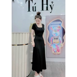 Đầm ôm body sang trọng đi dạo phố đi tiệc công sở dáng ôm dài tay ngắn cổ tròn, vải thun len tăm, Sophy Beauty Store