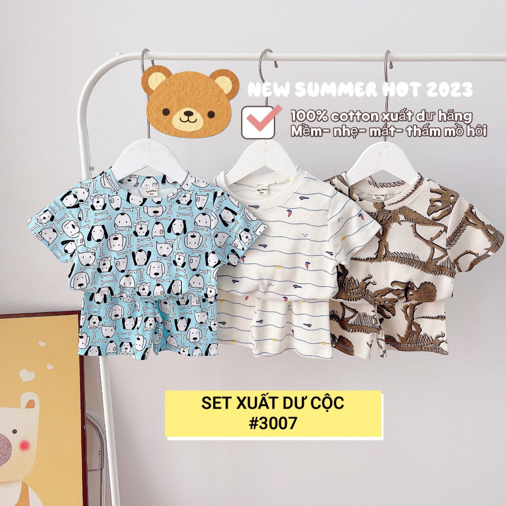 (8-17kg) Set 3 bộ Cotton xuất dư cho bé trai- Bộ cotton cộc tay mùa hè