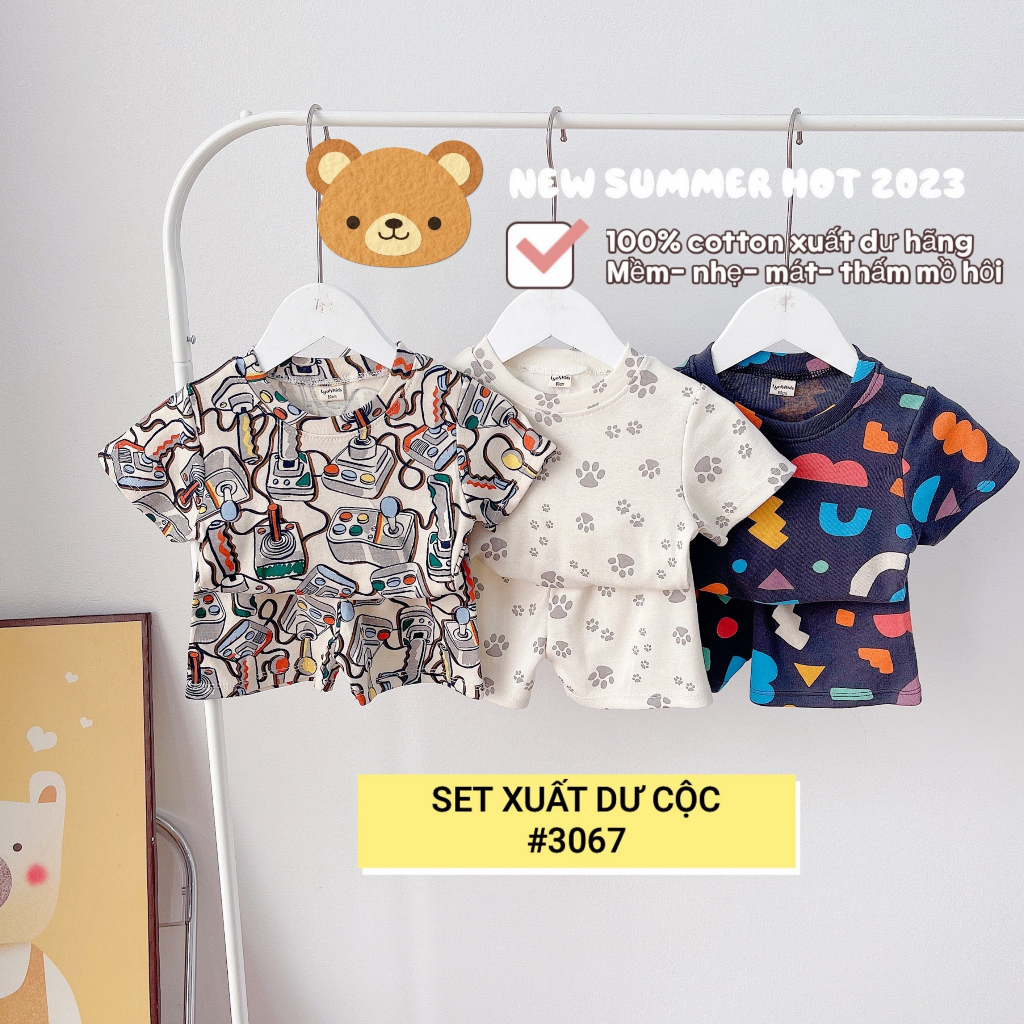 (8-17kg) Set 3 bộ Cotton xuất dư cho bé trai- Bộ cotton cộc tay mùa hè