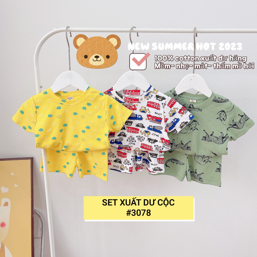 (8-17kg) Set 3 bộ Cotton xuất dư cho bé trai- Bộ cotton cộc tay mùa hè