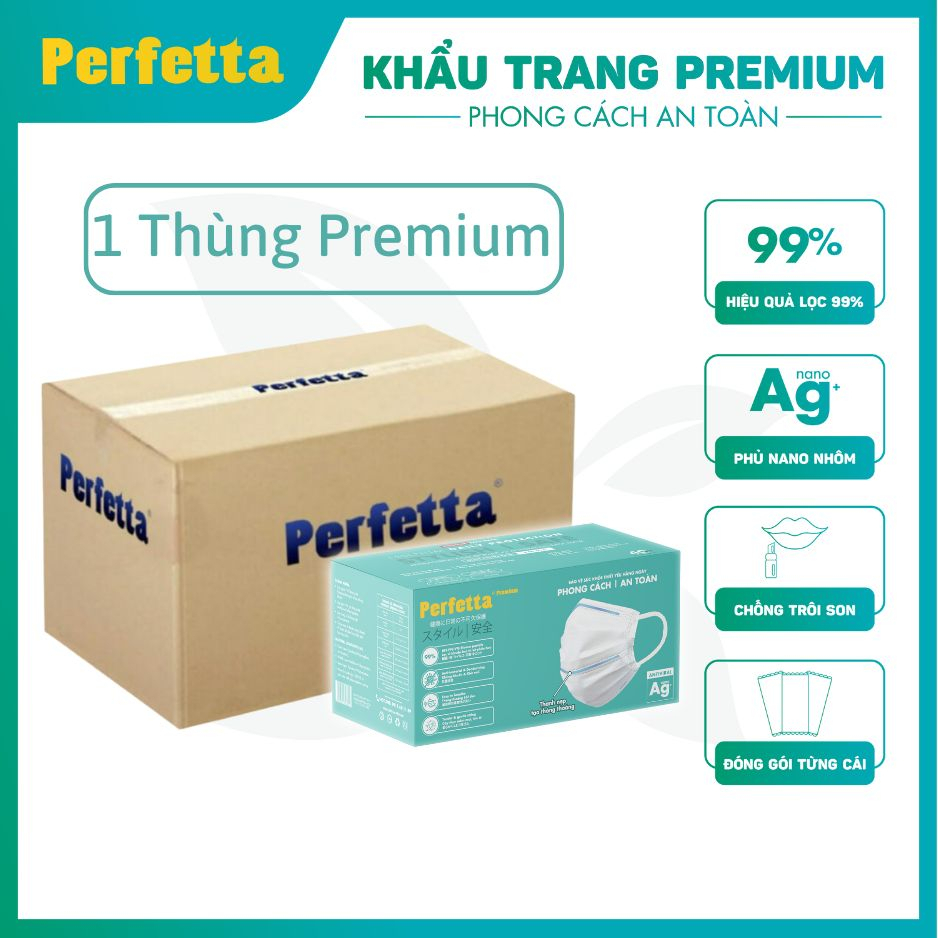 Combo 3 Hộp Khẩu Trang Cao Cấp Chuẩn Nhật Perfetta Premium AG+, 2 Thanh Nẹp Thông Thoáng