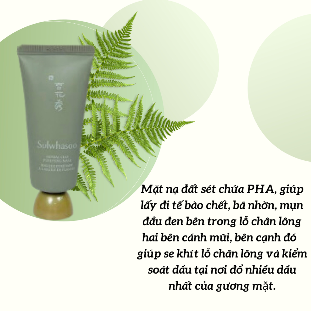 Nạ đất set trắng da, kiềm dầu SULWHASOO herbal clay purifying mask 35ml HÂN KOREA
