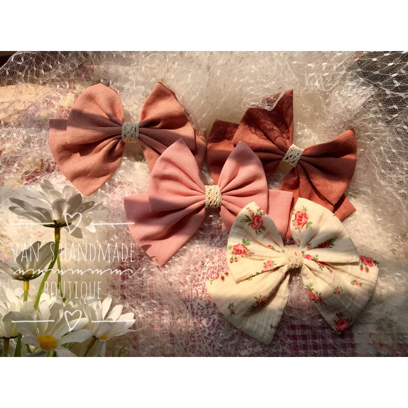 Kẹp tóc nơ vải hoa mix màu. Kẹp nơ handmade Oct23