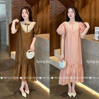Váy thiết kế babydoll đuôi cá chất tơ lụa cao cấp hai lớp cổ đính nơ tiểu thư