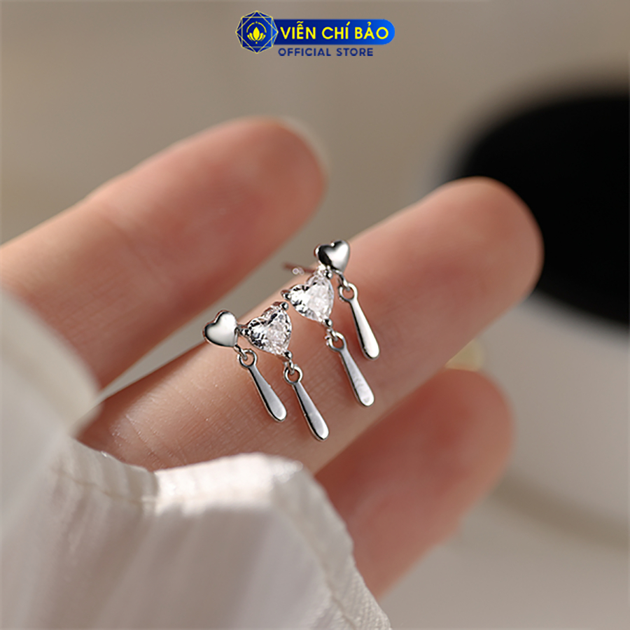 Bông tai bạc nữ tim đá cách điệu chất liệu bạc Ý 925 thời trang phụ kiện trang sức Viễn Chí Bảo B000327