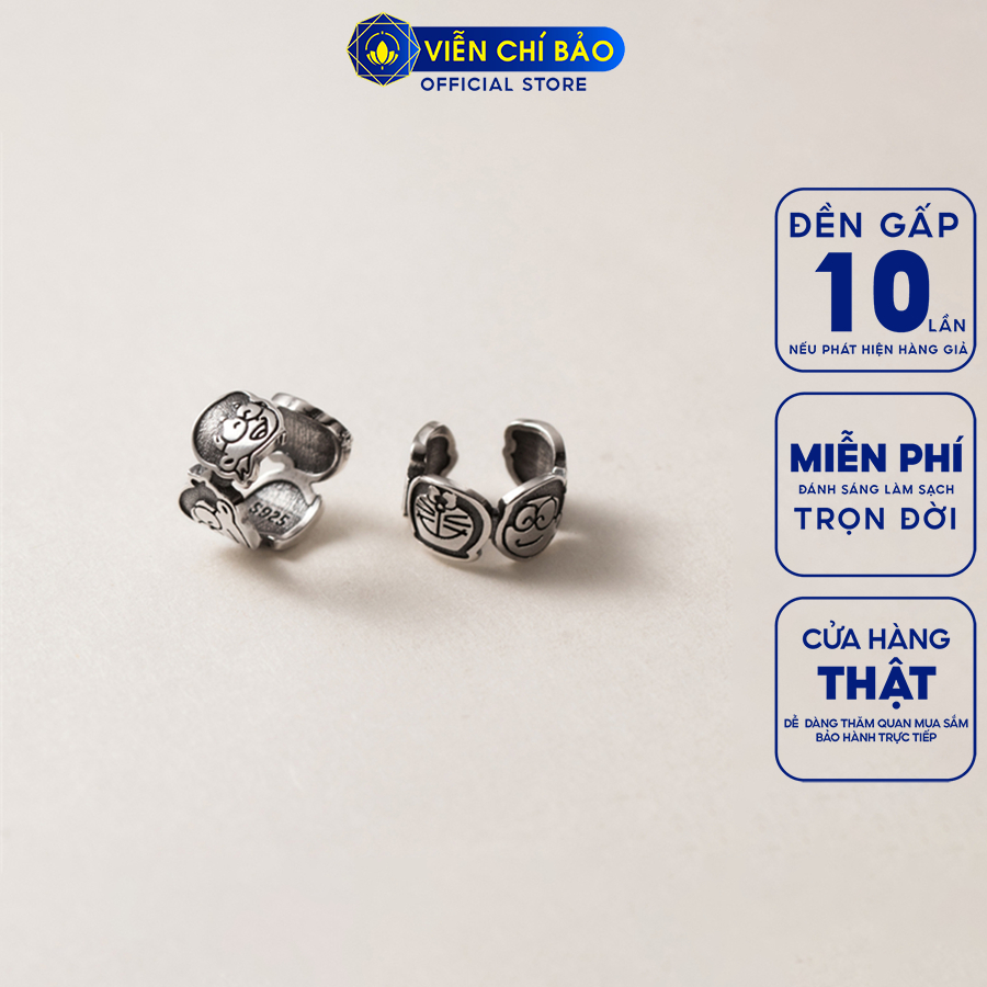 Bông tai bạc nữ Doraemon kẹp vành (1 chiếc) chất liệu bạc Thái 925 thời trang phụ kiện trang sức Viễn Chí Bảo B000817