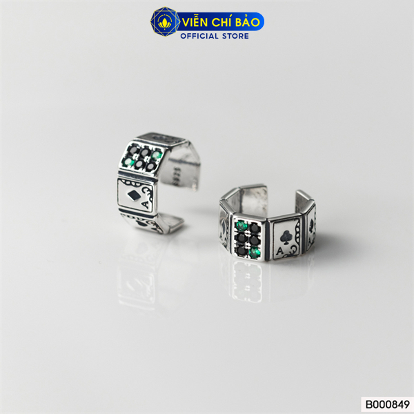 Bông tai bạc nữ kẹp vành lá bài (1 chiếc) chất liệu bạc Ý 925 thời trang phụ kiện trang sức Viễn Chí Bảo B000849