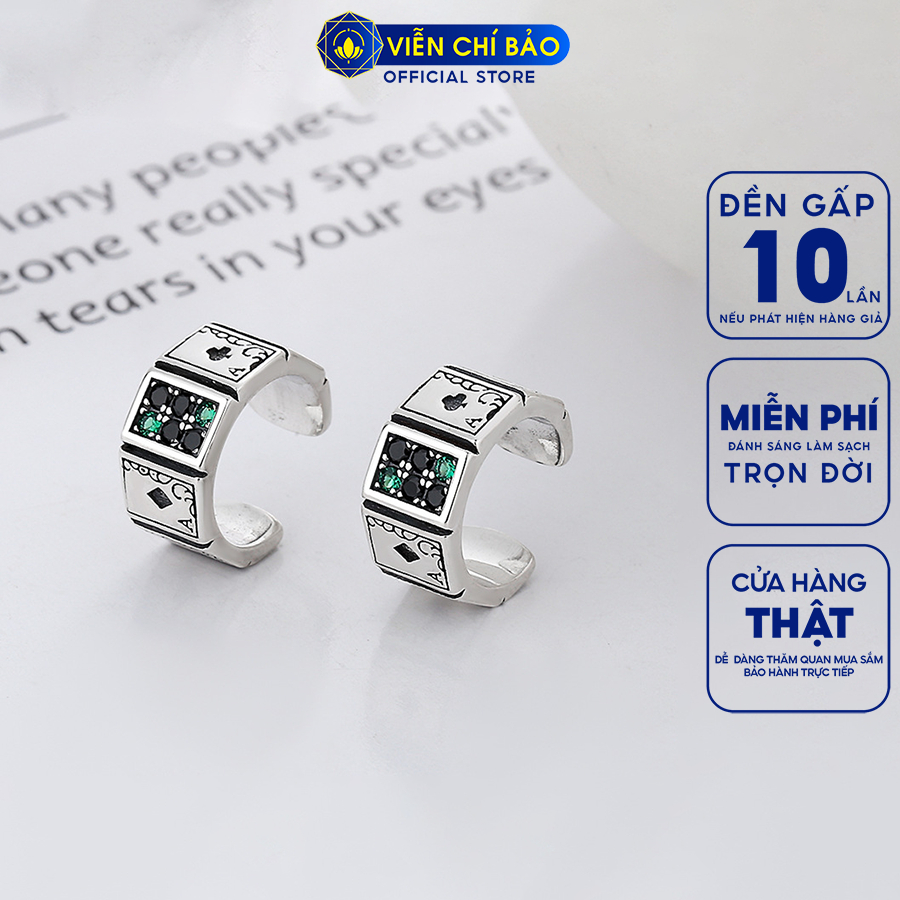 Bông tai bạc nữ kẹp vành lá bài (1 chiếc) chất liệu bạc Ý 925 thời trang phụ kiện trang sức Viễn Chí Bảo B000849