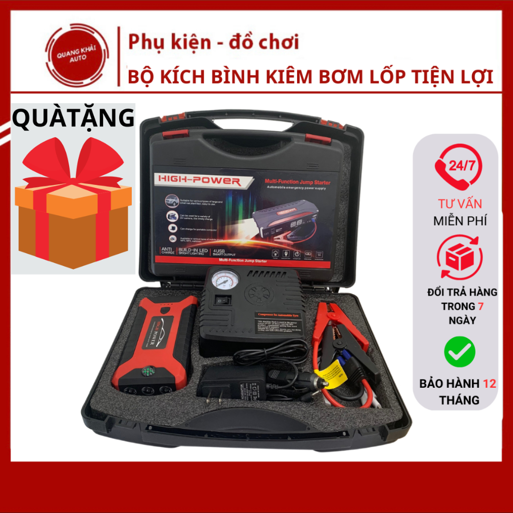 Bộ kích bình ô tô kèm bơm lốp HIGHPOWER cứu hộ xe hơi khẩn cấp, kích nổ ô tô đa năng bảo hành 12 tháng