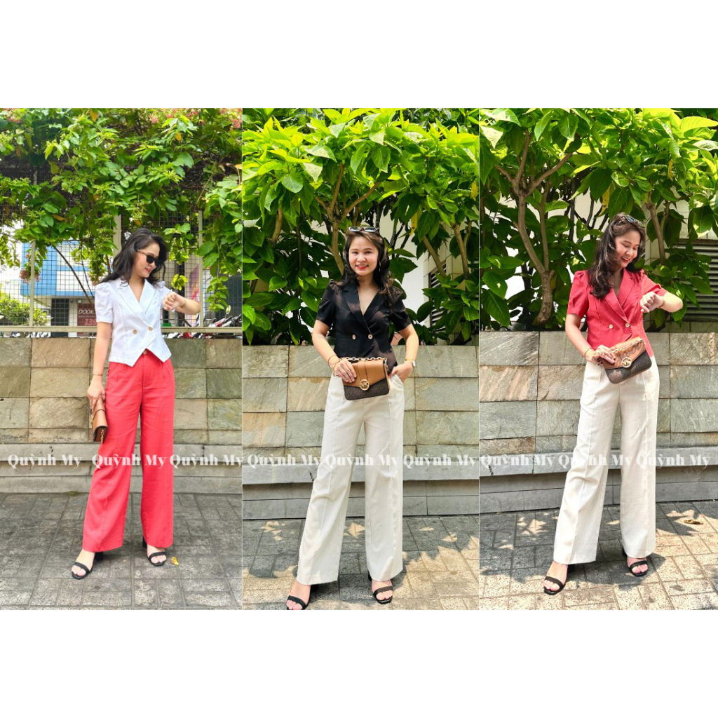 Áo linen nữ cổ vest tay phồng - Mẫu thiết kế đi làm đi chơi đều xinh