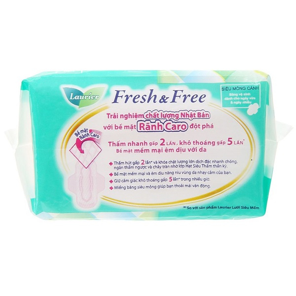 Băng vệ sinh Laurier Fresh and Free siêu thấm siêu mỏng cánh 8 miếng