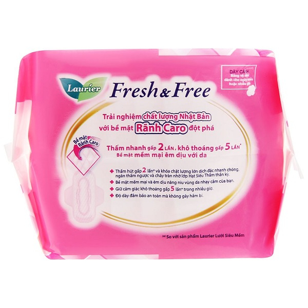 Băng vệ sinh Laurier Fresh and Free siêu thấm dày có cánh gói 8 miếng