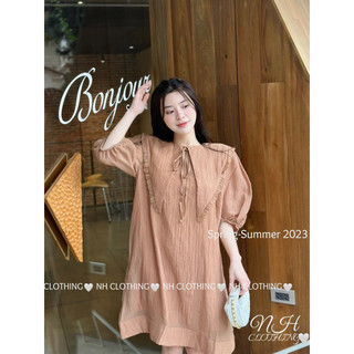 Váy babydoll xuông cổ vạt bè chất voan tơ hai lớp mềm mịn tiểu thư