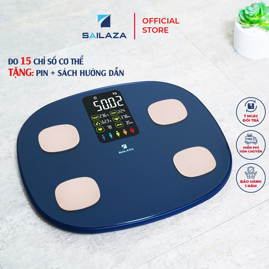Cân Điện Tử Thông Minh SAILAZA , Cân Sức Khỏe Màn Hình Màu LCD Cao Cấp Chính Hãng SA- 1211