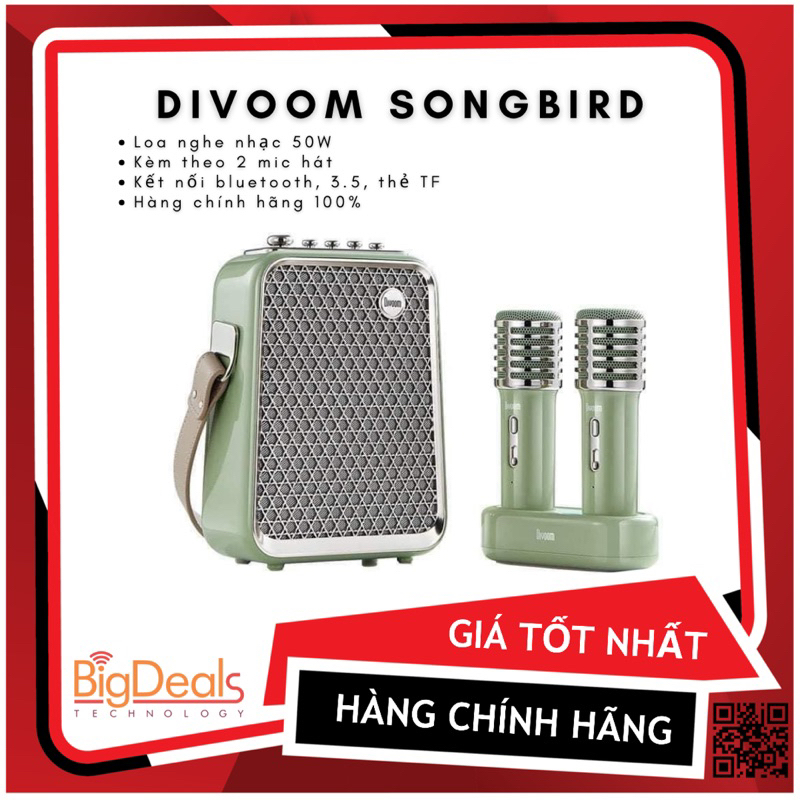Loa không dây kiêm hát kara DIVOOM SONGBIRD 50W, kèm 2 mic hát kara, BigDeals VN