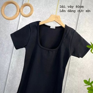 đầm cổ vuông tay ngắn