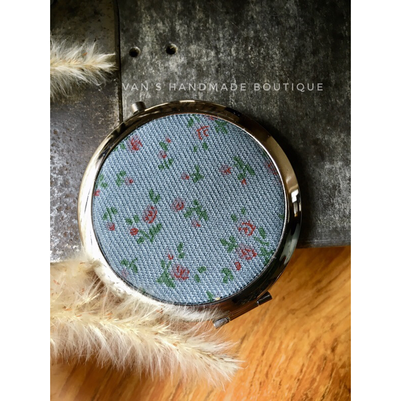 Gương mini bỏ túi, gương bọc vải HandMade Vintage