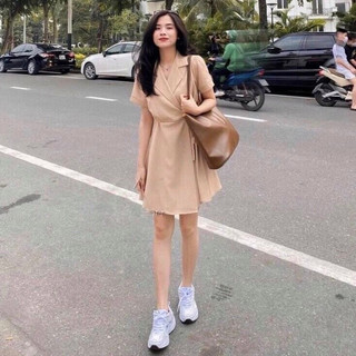 Đầm cổ vest thắt eo 4 màu (kèm hình thật)