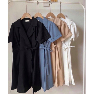 Đầm cổ vest thắt eo 4 màu (kèm hình thật)