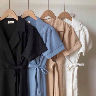 Đầm cổ vest thắt eo 4 màu (kèm hình thật)