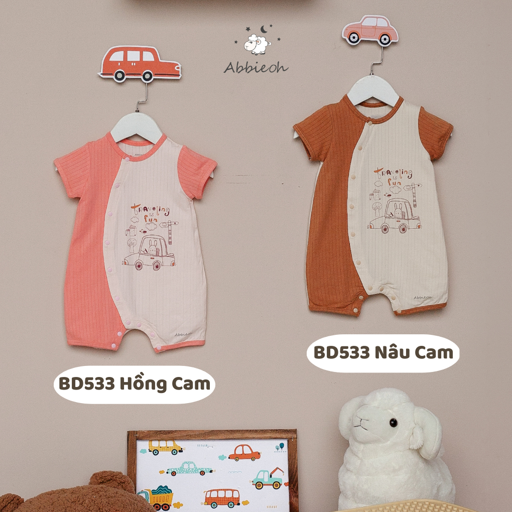 Bộ bodysuit cộc tay cotton ABBIEOH hình con vật và xe cho bé 6-12M BD503 BD502 BD533