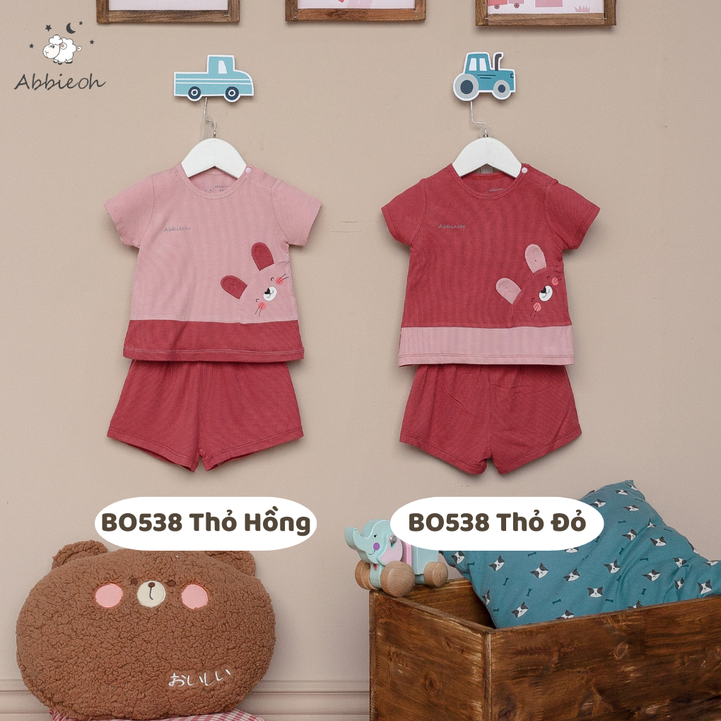 Bộ cộc tay cotton ABBIEOH hình thỏ hồng cho bé gái 6M-3Y BO413 BO538 BO526