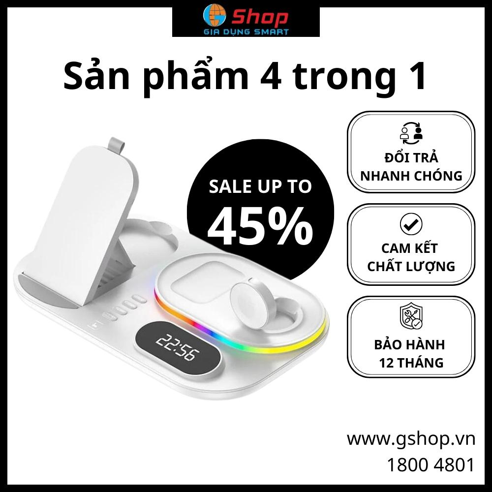 Giá đỡ điện thoại kiêm đế sạc không dây điện thoại thông minh - đồng hồ - tai nghe, đồng hồ báo thức, đèn ngủ RGB