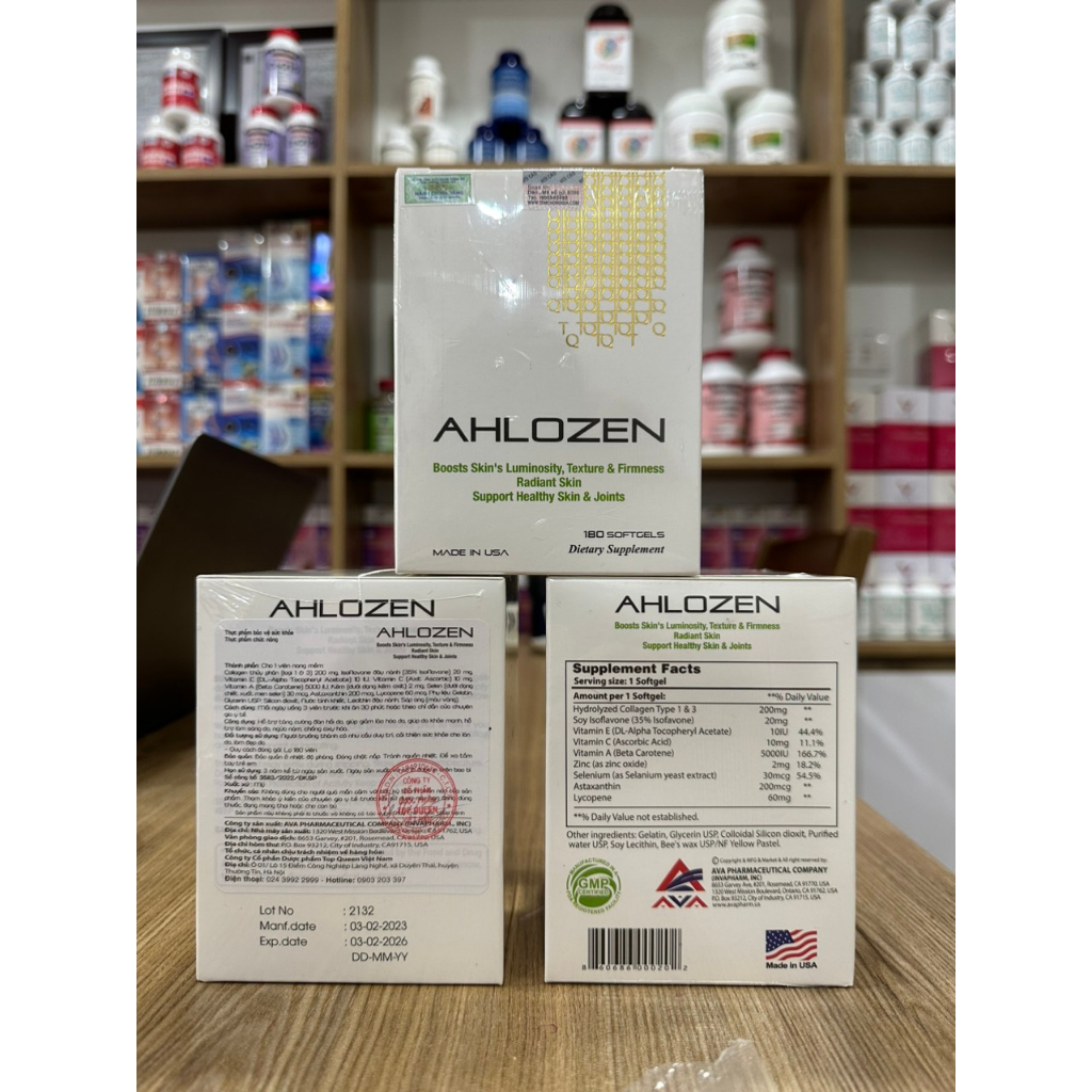 Viên uống Collagen Đẹp da, Mờ nám, Ngừa lão hóa Ahlozen 180 viên nhập khẩu Mỹ