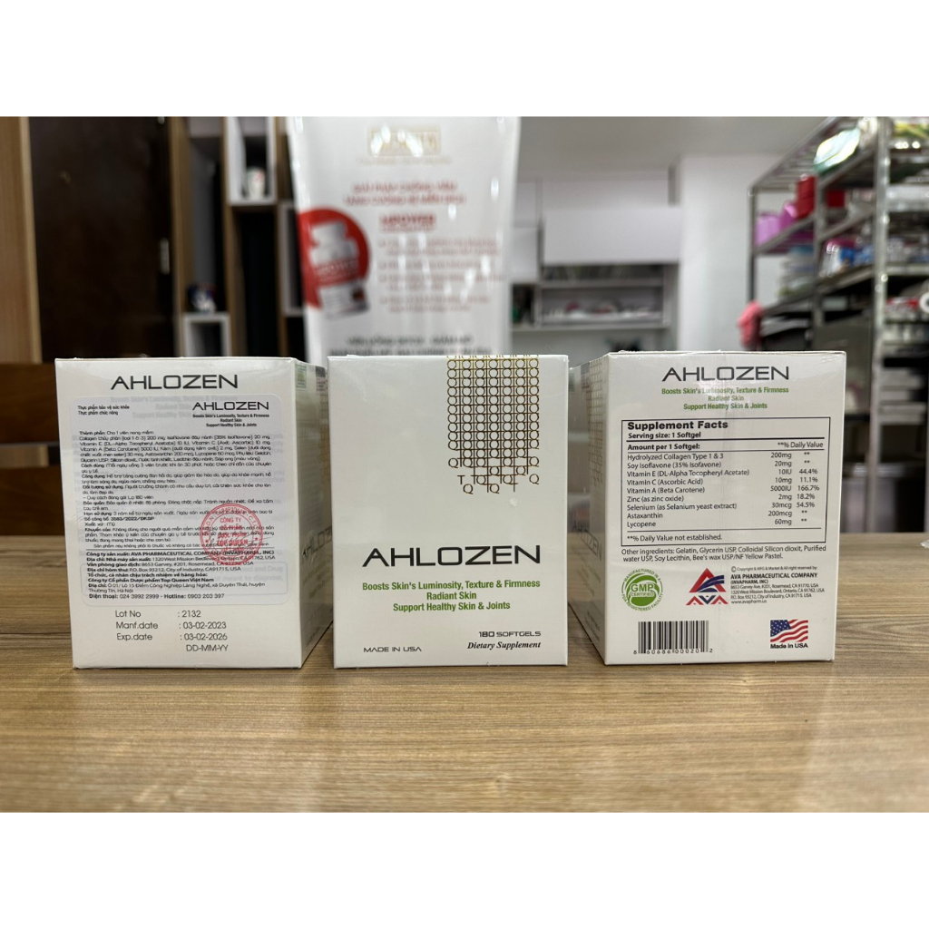 Viên uống Collagen Đẹp da, Mờ nám, Ngừa lão hóa Ahlozen 180 viên nhập khẩu Mỹ