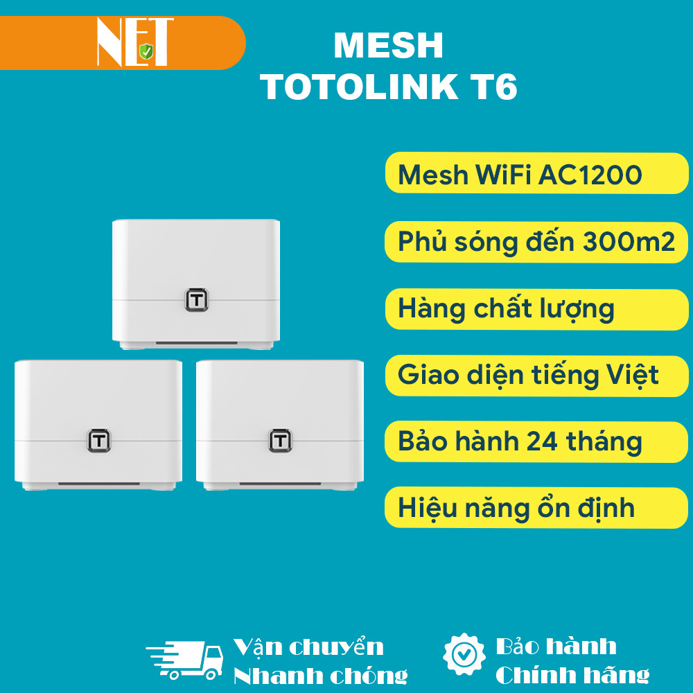 Wifi mesh TOTOLINK T6 băng tần kép tốc độ 1200Mbps chính hãng mới full box bảo hành 24 tháng