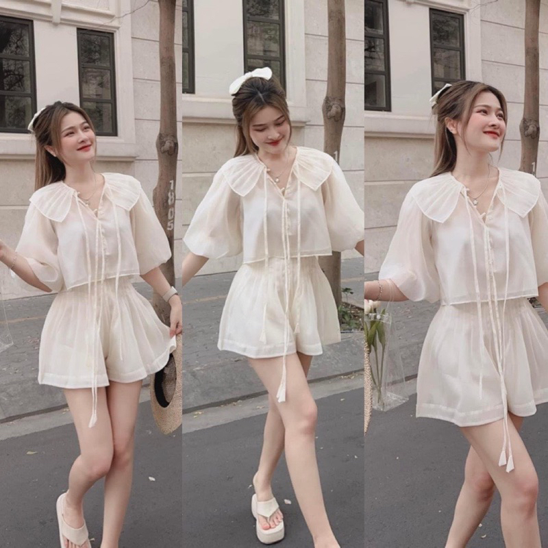 SET ÁO TƠ CỔ BÈO NÚT NGỌC