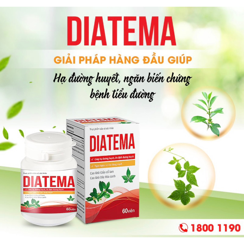 Viên uống ổn định đường huyết , huyếp áp diatema Tuệ Linh_MIỄN PHÍ SHIP_ tiểu đường tuýp 1+tuýp 2 _hạ mỡ máu- Hộp 60viên