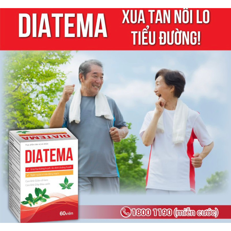 Viên uống ổn định đường huyết , huyếp áp diatema Tuệ Linh_MIỄN PHÍ SHIP_ tiểu đường tuýp 1+tuýp 2 _hạ mỡ máu- Hộp 60viên