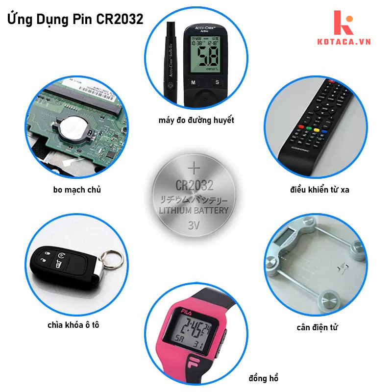 Vỉ 5 Viên Pin Dẹt Pin Thay Đồng Hồ Điều Khiển Chìa Khóa Ô Tô CMOS CR2032, Pin cúc cáo lithium
