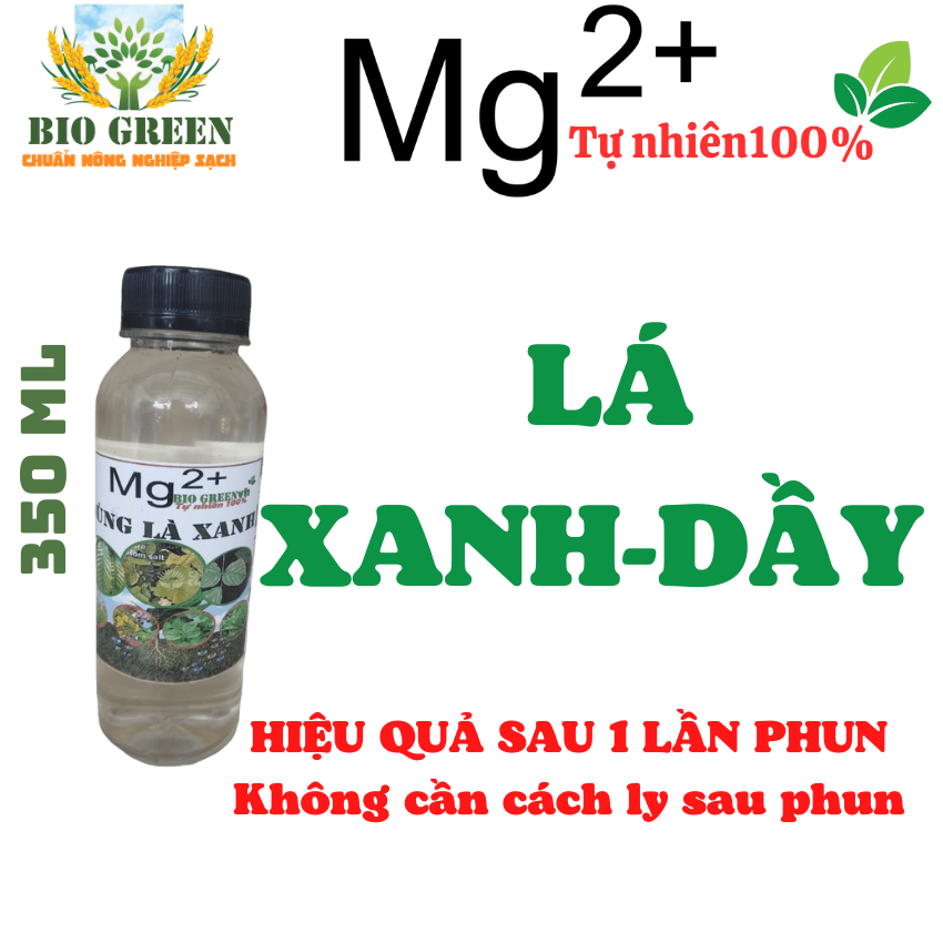Phân bón vi lượng muối magie dạng nước biogreen giúp cây trồng lá xanh dày mướt, thân mập, giúp lá vàng thành xanh 350ml