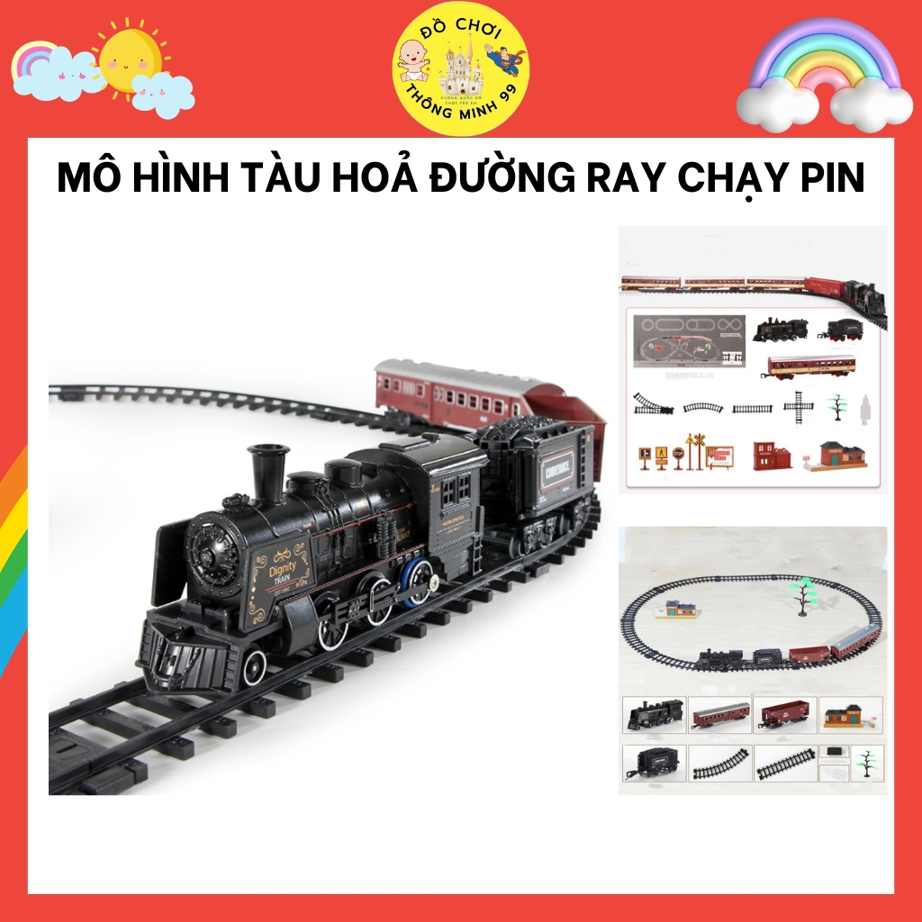 Đồ chơi tàu hoả chạy pin có đường ray, nhạc đèn cao cấp cho bé, đồ chơi chạy pin đường ray