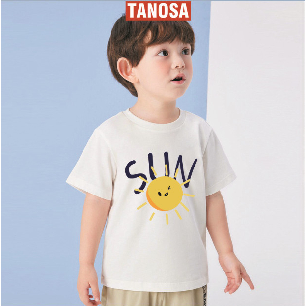 Áo thun cộc tay Sun mặt trời cho bé trai gái TANOSA chất cotton, áo phông trẻ em unisex mùa hè