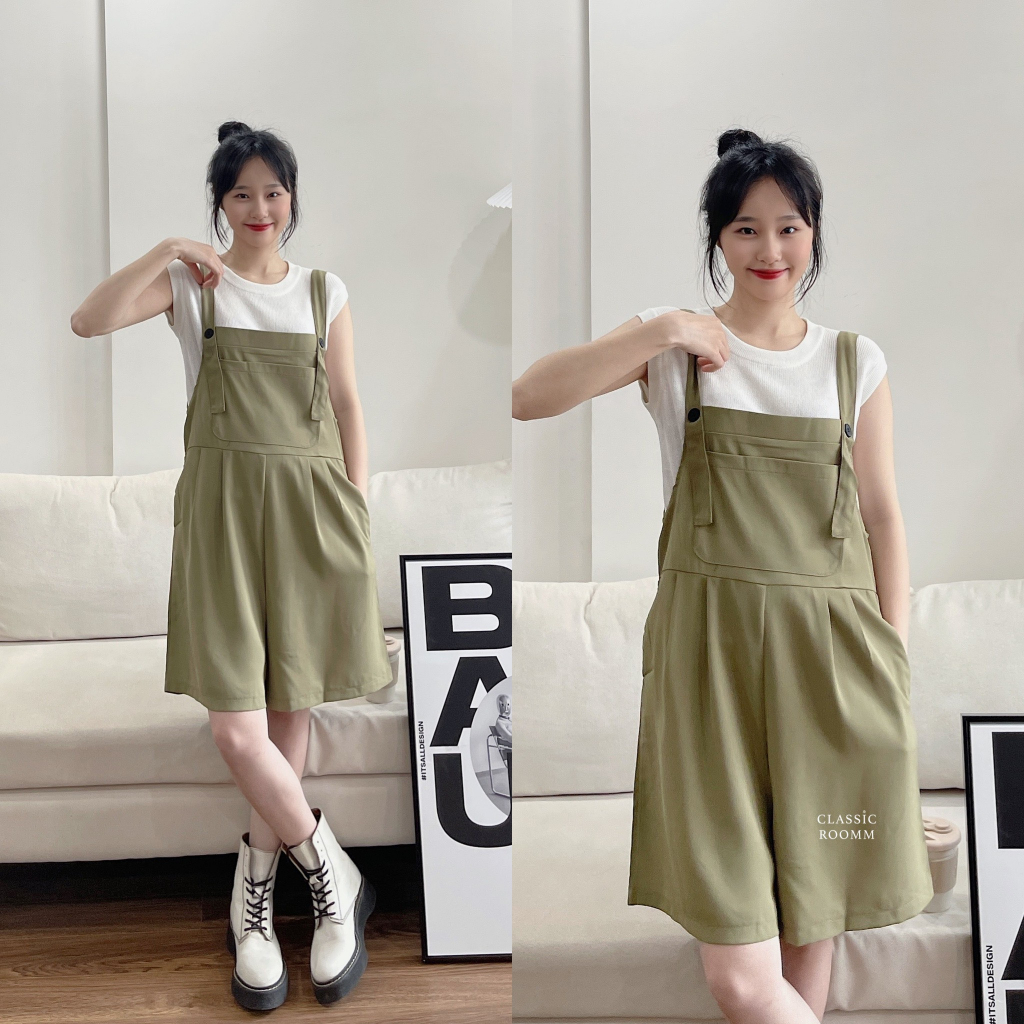 Set quần yếm shorts đùi + kèm áo len Montoghi chất vải cao cấp dày dặn bền đẹp có túi trước tiện lợi - Aries Official