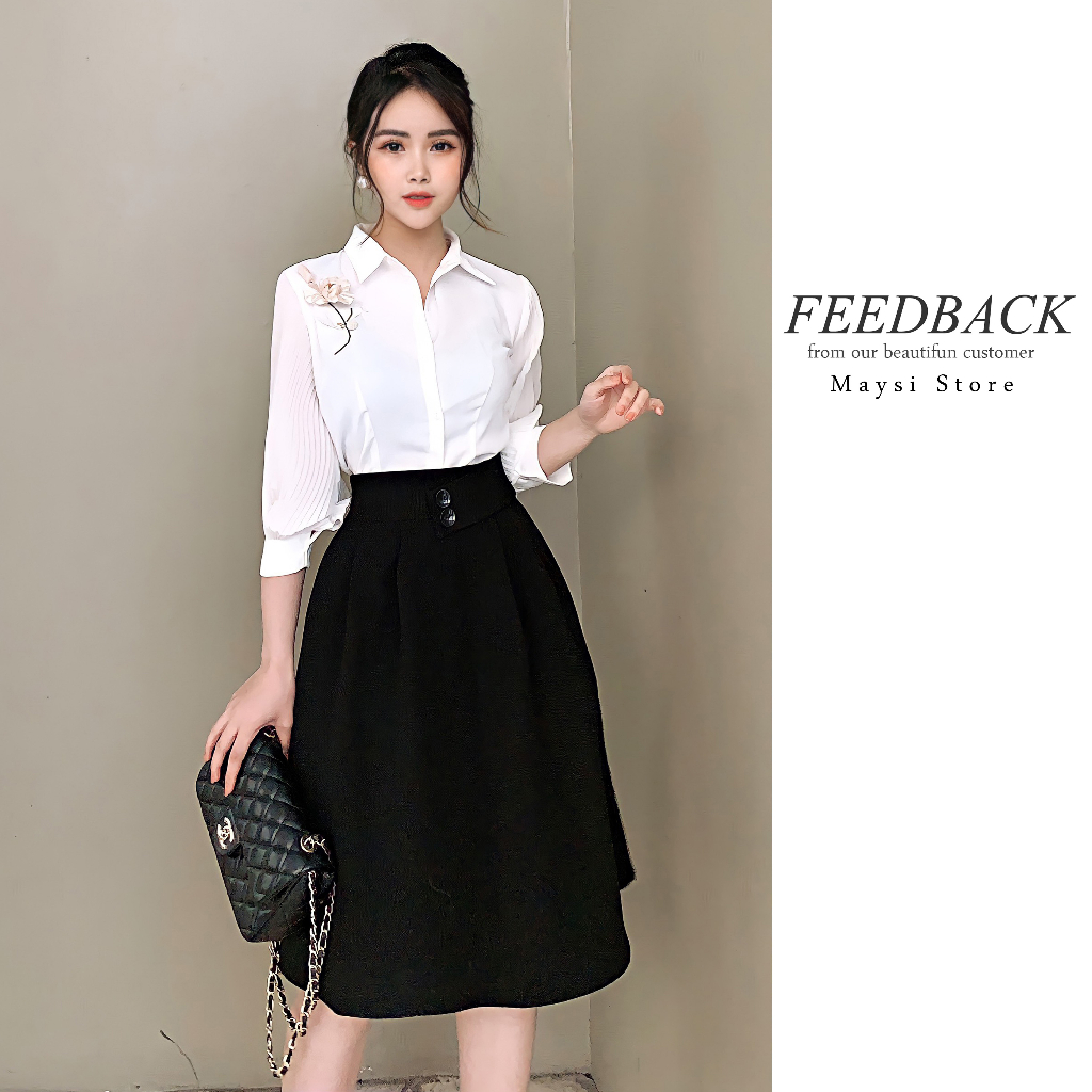 Chân váy thiết kế xòe xếp ly dáng dài - màu đen, nâu by Maysi