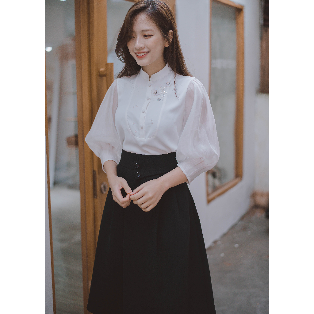 Chân váy thiết kế xòe xếp ly dáng dài - màu đen, nâu by Maysi