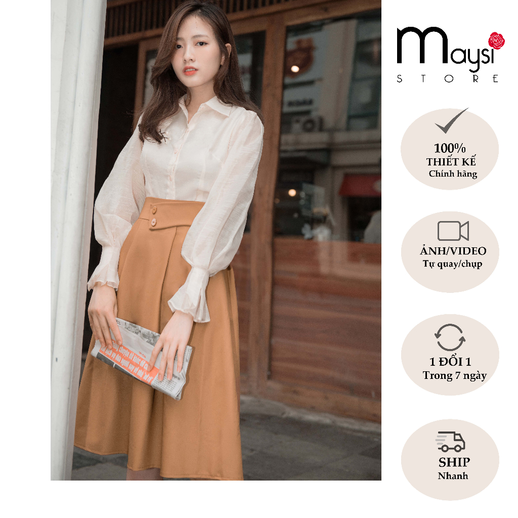 Chân váy thiết kế xòe xếp ly dáng dài - màu đen, nâu by Maysi