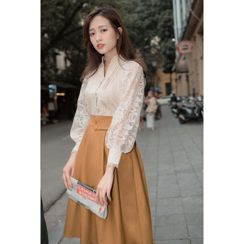 Chân váy thiết kế xòe xếp ly dáng dài - màu đen, nâu by Maysi