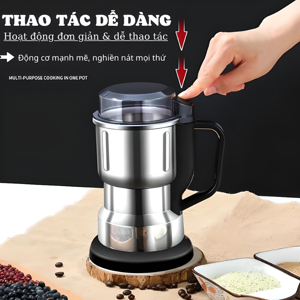 Máy xay hạt khô, xay bột, gia vị cà phê đa năng,công suất 300w,6 lưỡi dao cực bén, chất liệu cối inox